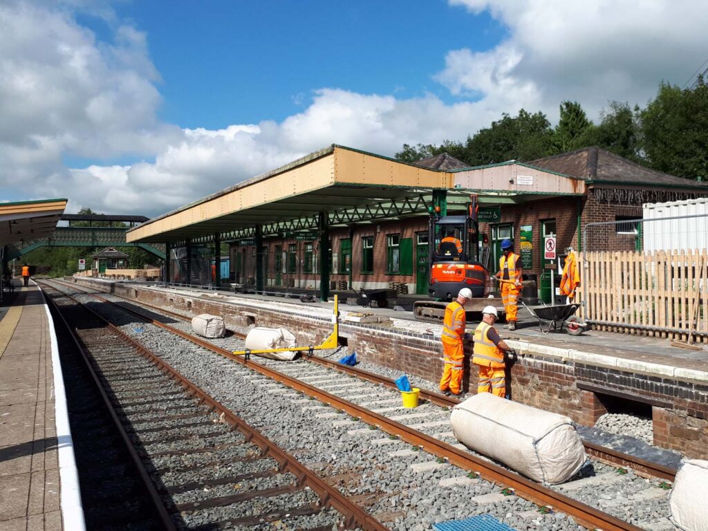 Work on Okehampton station to realign the copers to make them level