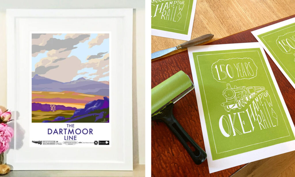 Dartmoor Line prints by Becky Bettesworth (left) and Andrew Olly Oliver (right)