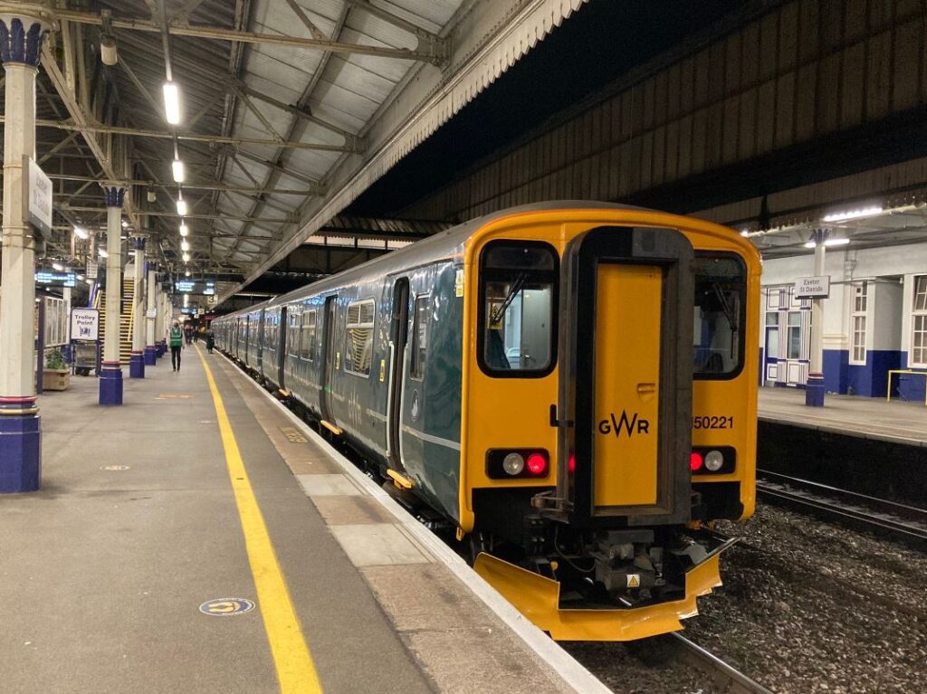 The first Dartmoor Line train at Exeter St Davids