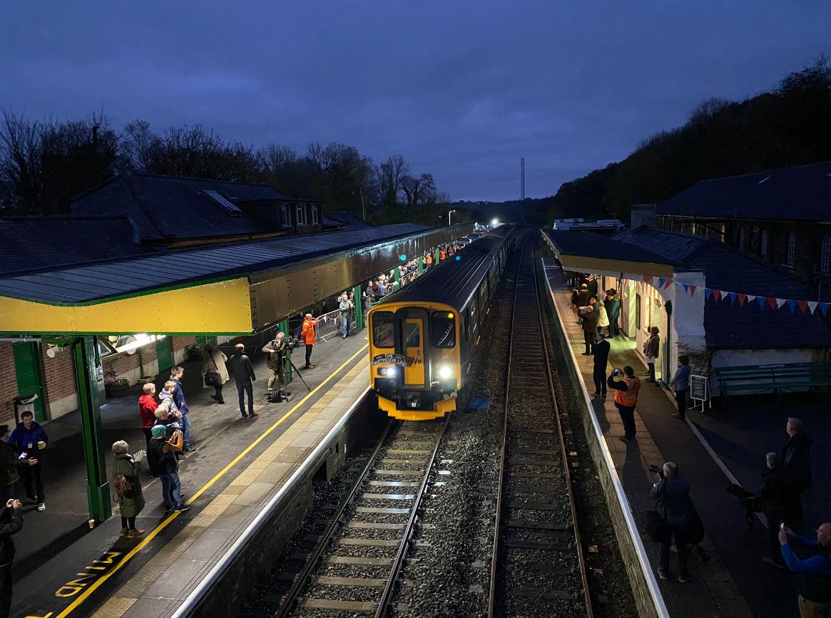 First train at Okehampton station