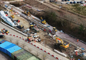 Machinery on site at Okehampton Interchange to undertake track work